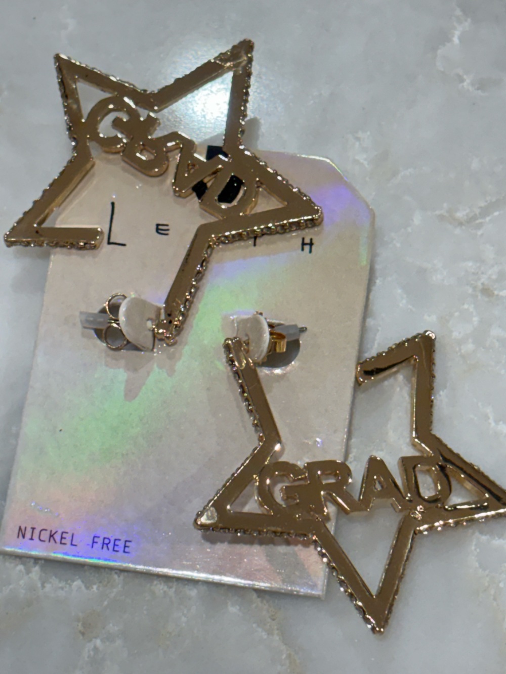 NWT Leith Gold Star 'GRAD' Drop Earrings